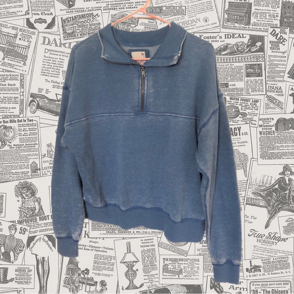 Blue Cozy Fleece Half-Zip Long Sleeve Pullover, Size M